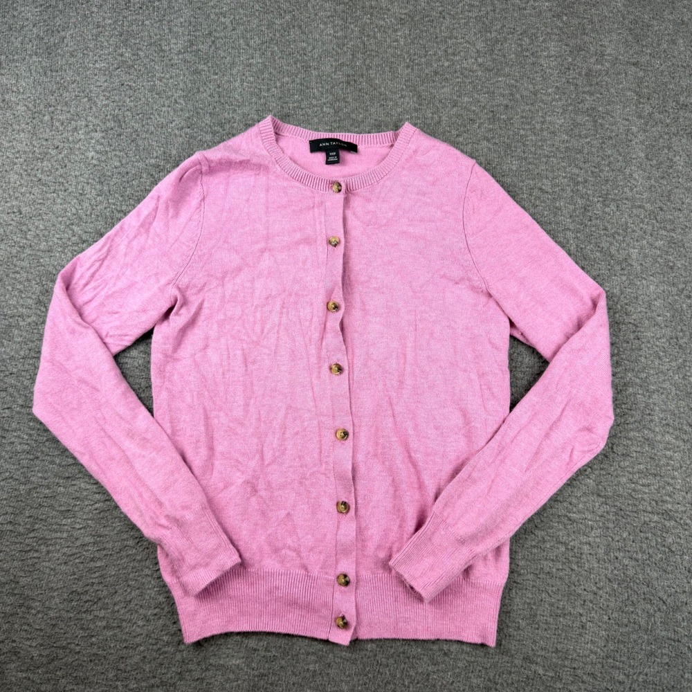 Ann Taylor Cardigan Sweater Women's XXSP Pink Button Front Long Sleeve Knit